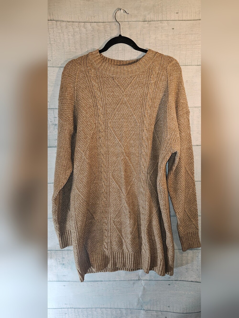 SHEIN Cable Knit Long Sleeve Sweater - Camel
